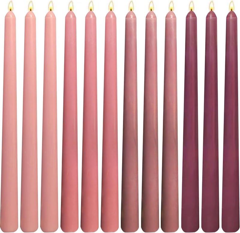 Sihuida 12-Pack Gradient Dusty Rose Taper Candles, 10 Inch Unscented Dripless Candlesticks, Long-Lasting Burn Time of 7-8 Hours, Perfect for Dinners Parties and Home Décor - Image 1